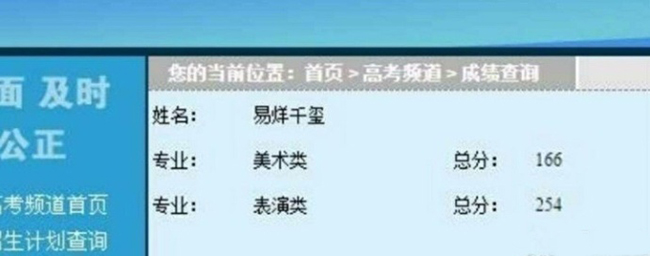 易烊千玺联考成绩曝光：表演类全省第6 美术过线