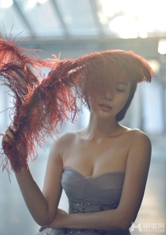 李媛时尚婚纱写真丝薄灰纱秀美胸_图-3