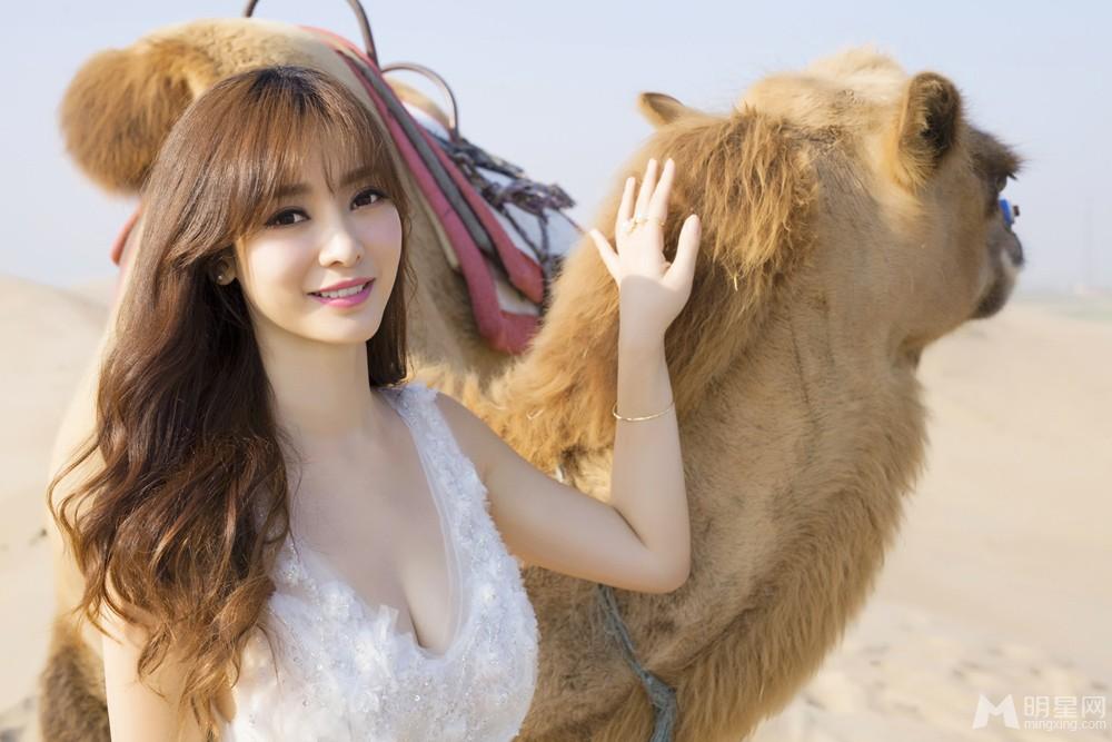 柳岩户外性感写真沙漠与骆驼_图-4