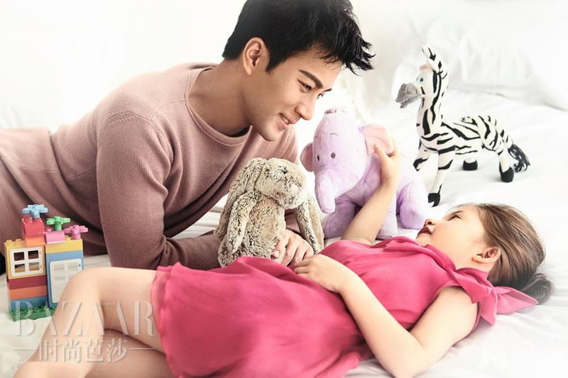 刘恺威《时尚芭莎》写真与萝莉对视充满父爱_图-3