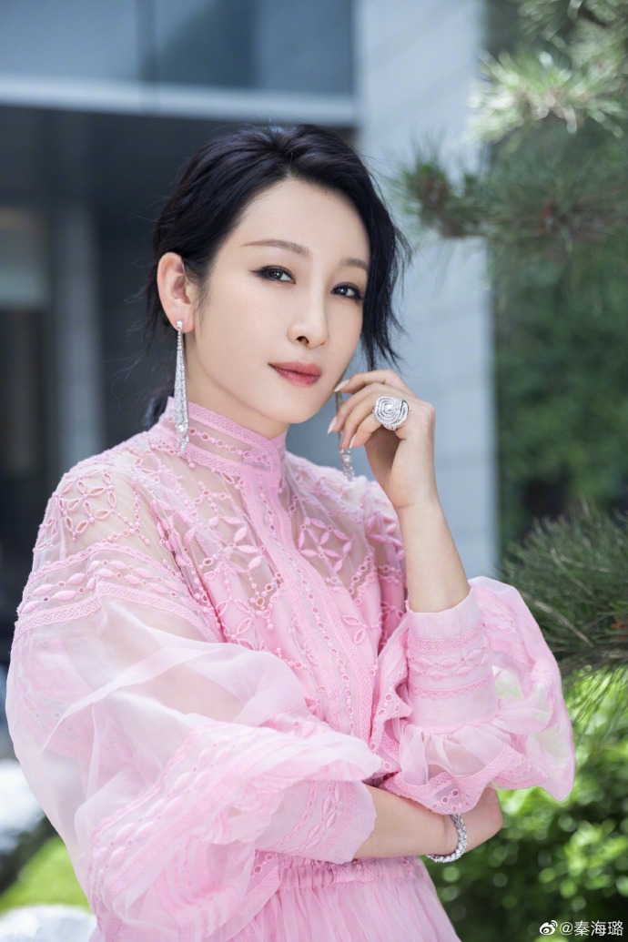 秦海璐穿粉色纱裙气质典雅仙气十足_图-5