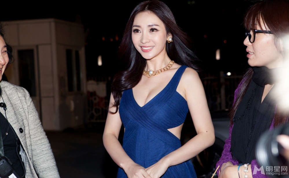 柳岩性感深V亮相盛典宝蓝色纱裙优雅妩媚_图-5